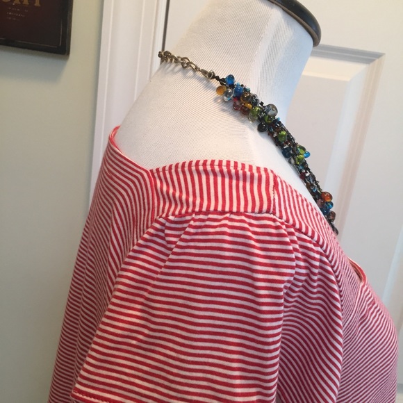 Loft pinstripe ruffle sleeve square neck tee - Picture 4 of 7